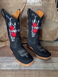 Women's Rodeo Western Cowgirl Boots Red Roses Embroidered Desing Est. 803 Black - OriginalWestern.com