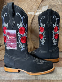 Women's Rodeo Western Cowgirl Boots Red Roses Embroidered Desing Est. 803 Black - OriginalWestern.com