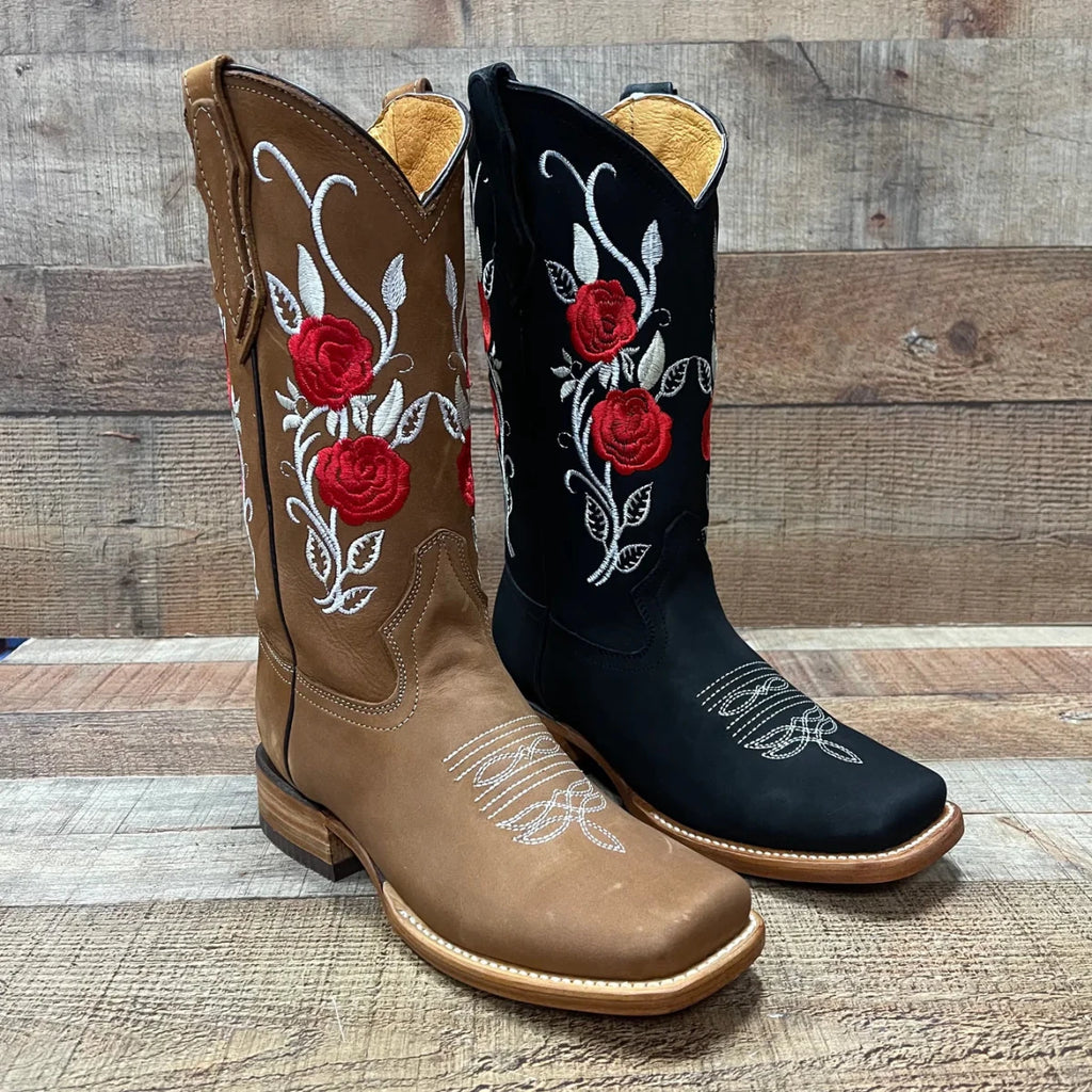 Women's Rodeo Western Cowgirl Boots Red Roses Embroidered Desing Est. 803 Camel - OriginalWestern.com