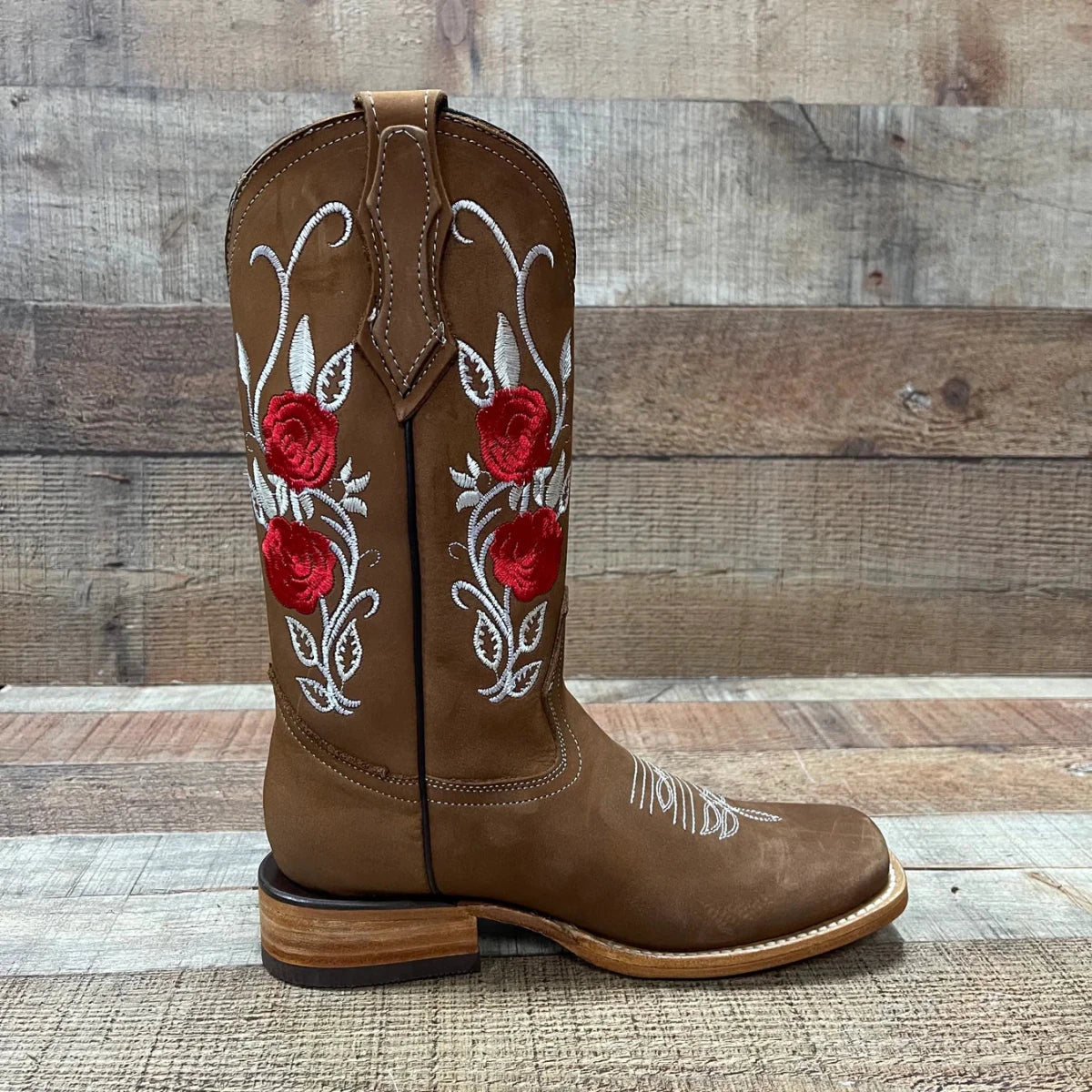 Women's Rodeo Western Cowgirl Boots Red Roses Embroidered Desing Est. 803 Camel - OriginalWestern.com