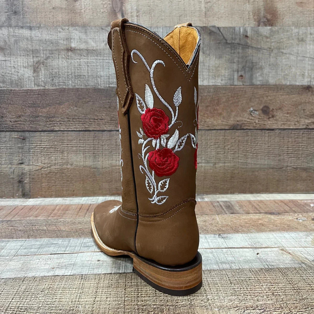 Women's Rodeo Western Cowgirl Boots Red Roses Embroidered Desing Est. 803 Camel - OriginalWestern.com