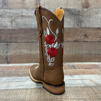 Women's Rodeo Western Cowgirl Boots Red Roses Embroidered Desing Est. 803 Camel - OriginalWestern.com
