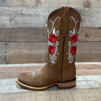 Women's Rodeo Western Cowgirl Boots Red Roses Embroidered Desing Est. 803 Camel - OriginalWestern.com