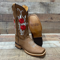 Women's Rodeo Western Cowgirl Boots Red Roses Embroidered Desing Est. 803 Camel - OriginalWestern.com