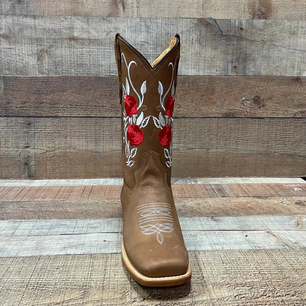 Women's Rodeo Western Cowgirl Boots Red Roses Embroidered Desing Est. 803 Camel - OriginalWestern.com