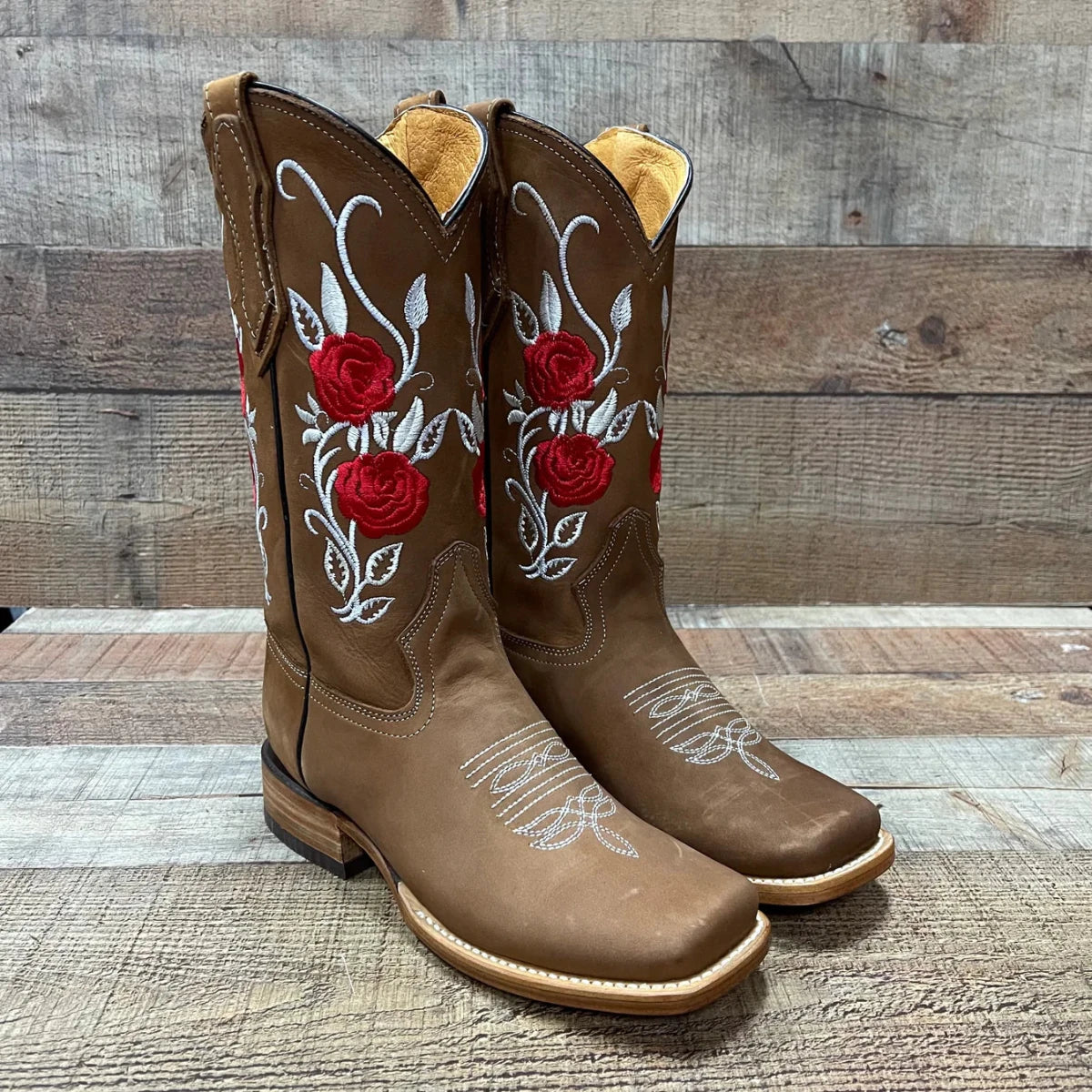 Women's Rodeo Western Cowgirl Boots Red Roses Embroidered Desing Est. 803 Camel - OriginalWestern.com