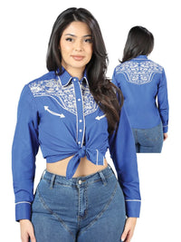 Centenario  Womens Royal Blue Embroidered Western-style Blouse 44185