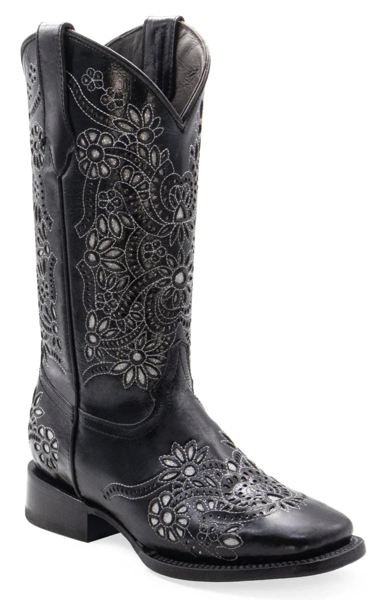 Women´s Silverton Celina All Leather Wide Square Toe Boots-Black - OriginalWestern.com