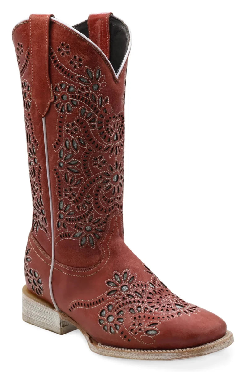 Women´s Silverton Celina All Leather Wide Square Toe Boots - Pink - OriginalWestern.com