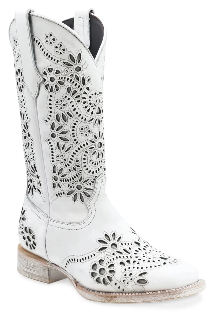 Women´s Silverton Celina All Leather Wide Square Toe Boots - White - OriginalWestern.com