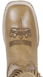 Women´s Silverton Chloe Fringe All Leather Wide Square Toe Boots-Beige - OriginalWestern.com