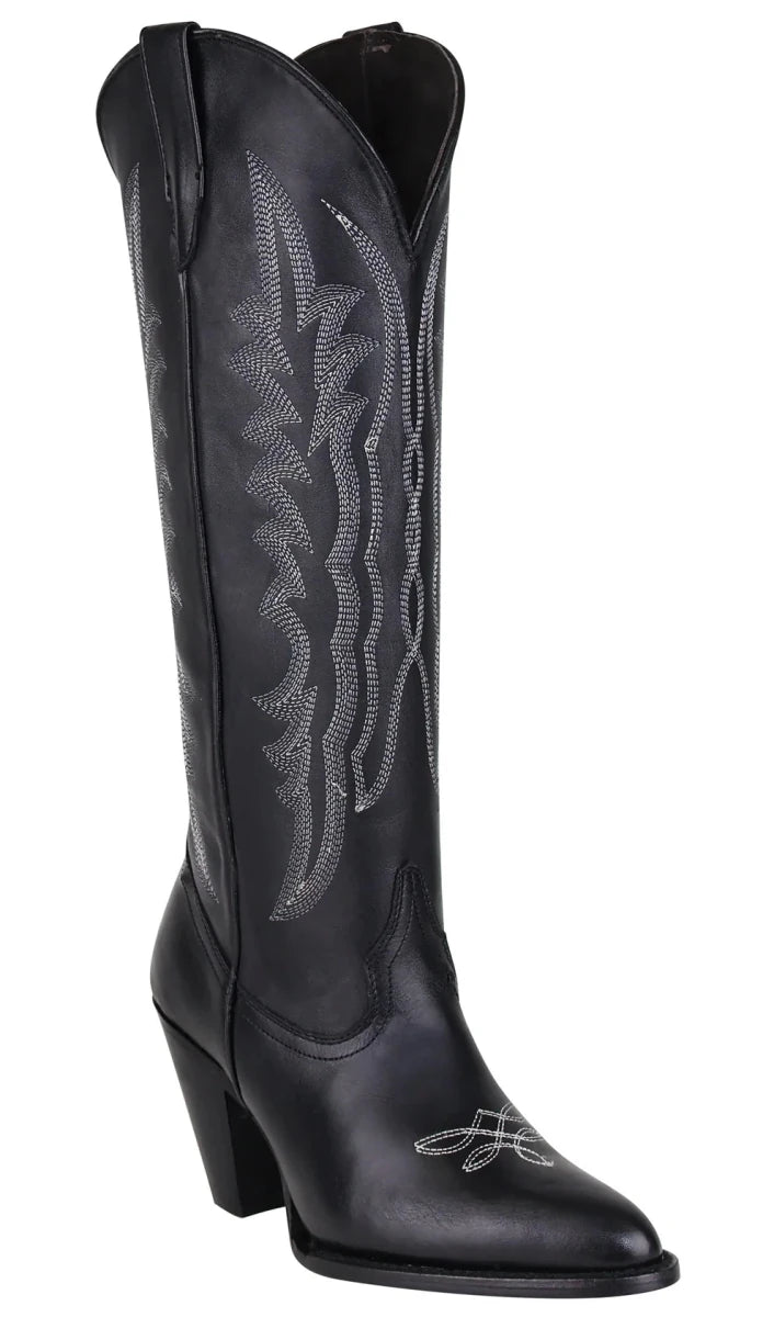 Women´s Silverton Destiny All Leather Snip Toe Knee High Boots-Black - OriginalWestern.com