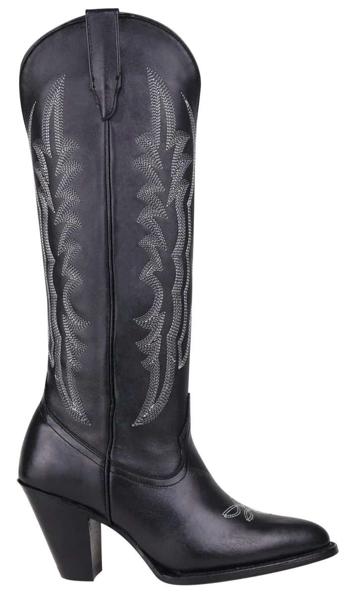 Women´s Silverton Destiny All Leather Snip Toe Knee High Boots-Black - OriginalWestern.com