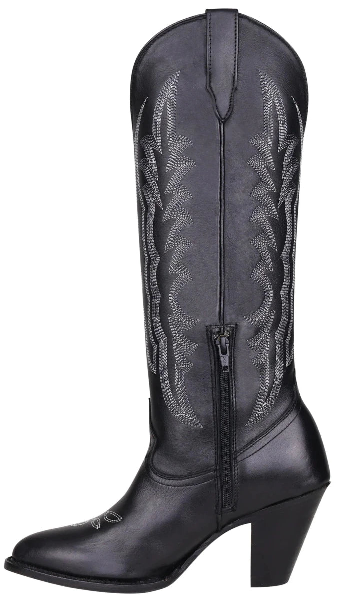 Women´s Silverton Destiny All Leather Snip Toe Knee High Boots-Black - OriginalWestern.com