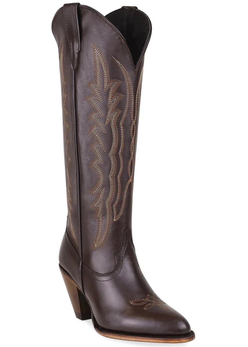 Women´s Silverton Destiny All Leather Snip Toe Knee High Boots - Brown - OriginalWestern.com