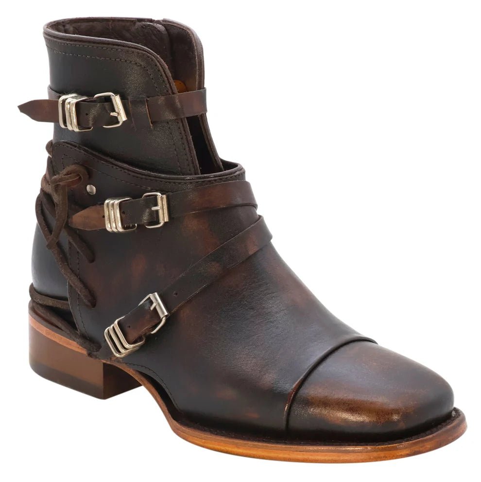 Women´s Silverton Gipsy All Leather Wide Square Toe Short Boots-Black/Brown - OriginalWestern.com