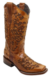 Women´s Silverton Grace All Leather Square Toe Boots - Cognac - OriginalWestern.com