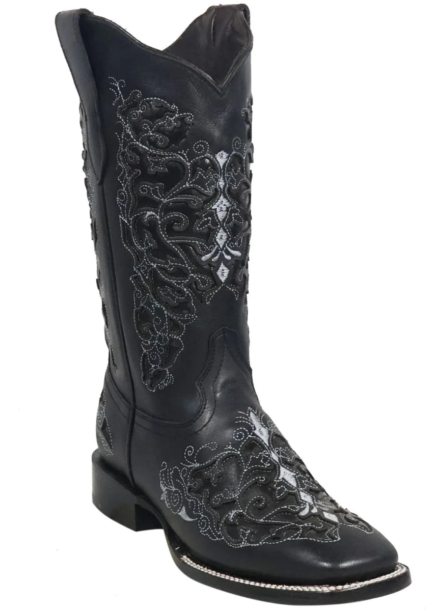 Women´s Silverton Grace All Leather Wide Square Toe Boots - Black - OriginalWestern.com
