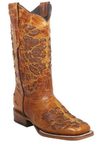 Women´s Silverton Grace All Leather Wide Square Toe Boots-Cognac - OriginalWestern.com