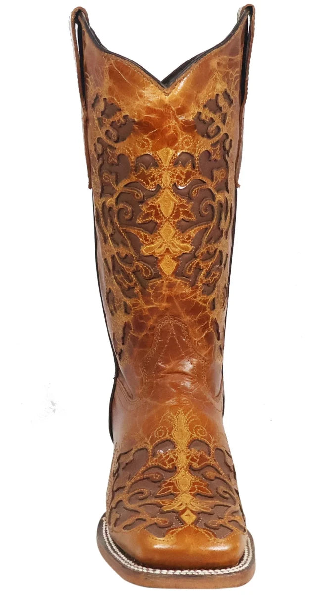 Women´s Silverton Grace All Leather Wide Square Toe Boots-Cognac - OriginalWestern.com