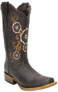 Women´s Silverton Linda All Leather Square Toe Boots-Chocolate - OriginalWestern.com