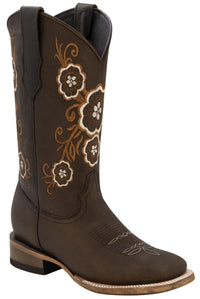 Women´s Silverton Linda All Leather Wide Square Toe Boots-Brown - OriginalWestern.com