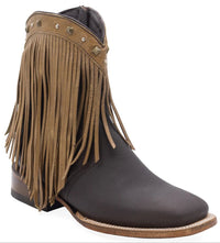 Women´s Silverton Michele Fringe All Leather Wide Square Toe Short Boots-Brown/Beige - OriginalWestern.com