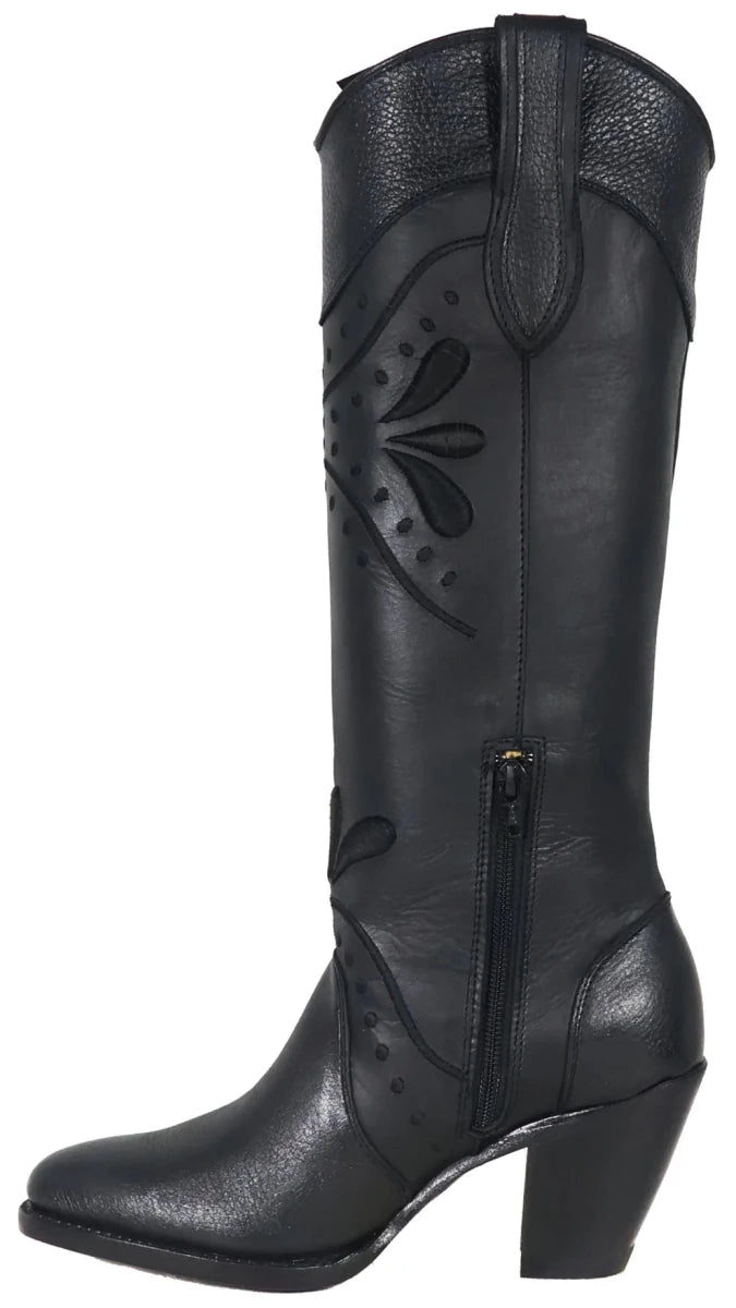 Women´s Silverton Nora All Leather Snip Toe Knee High Boots-Black - OriginalWestern.com