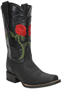 Women´s Silverton Rose All Leather Square Toe Boots - Black - OriginalWestern.com