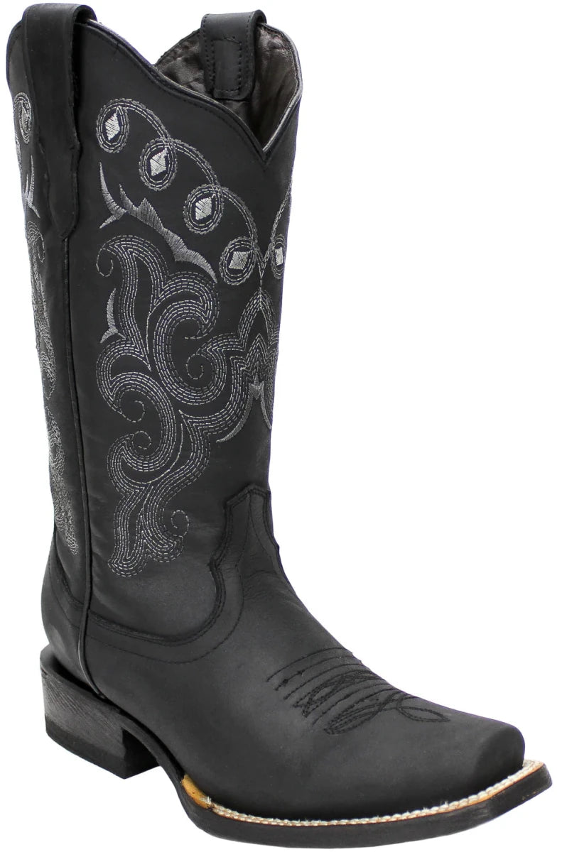Women´s Silverton Sara All Leather Square Toe Boots - Black - OriginalWestern.com