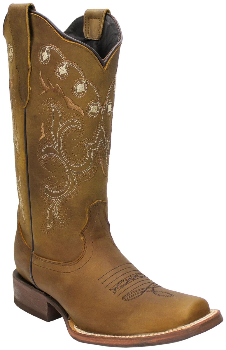 Women´s Silverton Sara All Leather Square Toe Boots-Tobacco - OriginalWestern.com