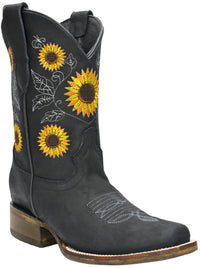 Women´s Silverton Sunflower All Leather Square Toe Boots - Black - OriginalWestern.com