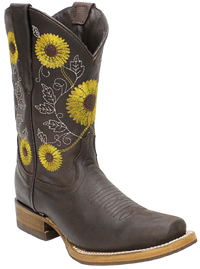 Women´s Silverton Sunflower All Leather Square Toe Boots - Chocolate - OriginalWestern.com