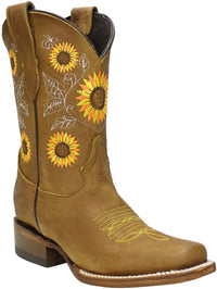 Women´s Silverton Sunflower All Leather Square Toe Boots - Honey - OriginalWestern.com