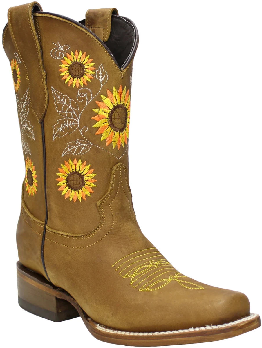 Women´s Silverton Sunflower All Leather Square Toe Boots - Honey - OriginalWestern.com