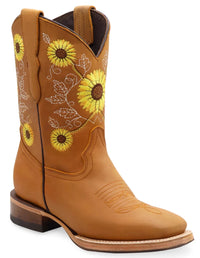 Women´s Silverton Sunflower All Leather Wide Square Toe Boots - Honey - OriginalWestern.com