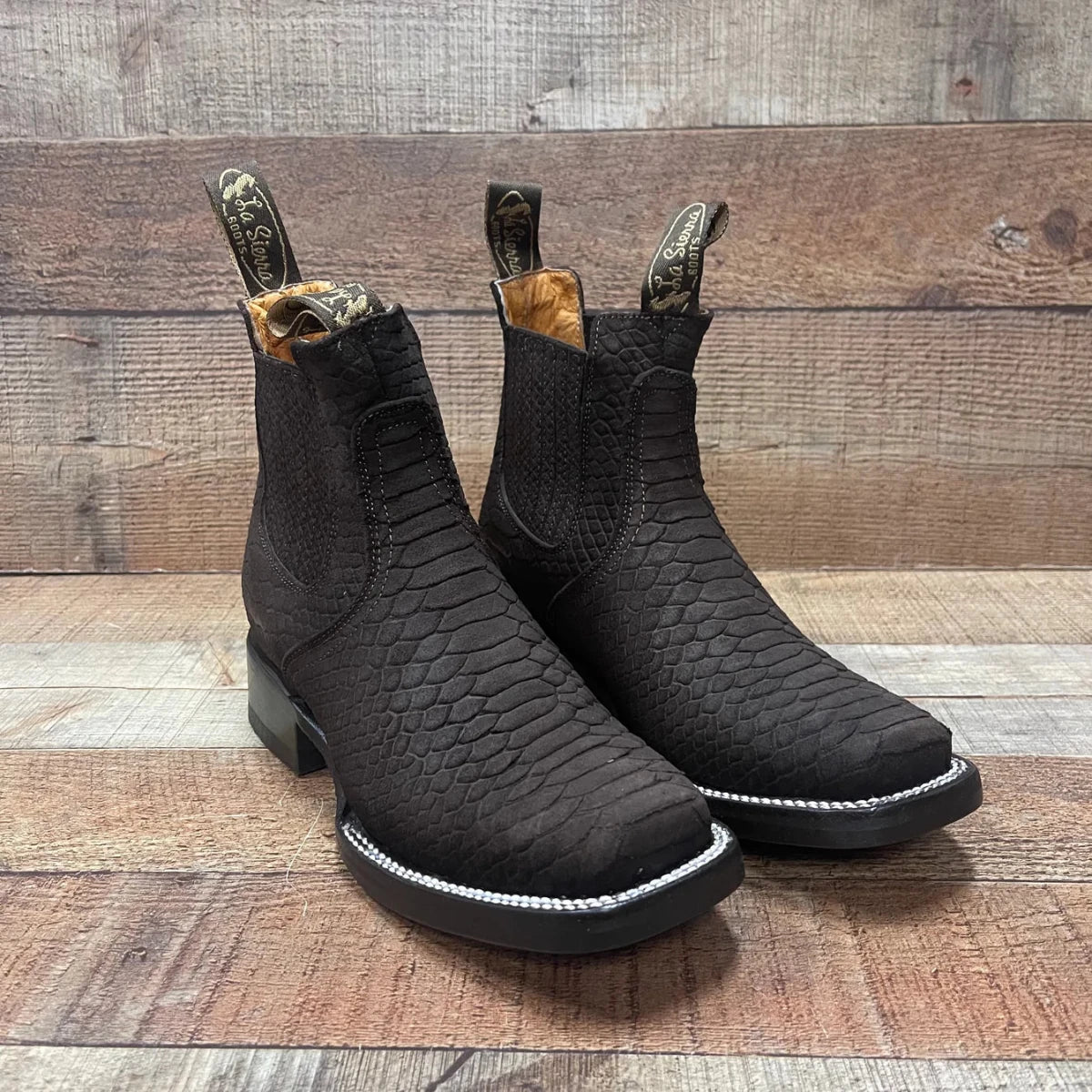 Women's Western Cowboy Phyton Print Genuine Cowhide Leather Ankle Boot Est. 351 Brown - OriginalWestern.com