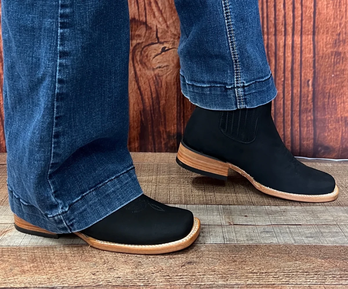 Women's Western Cowgirl Square Toe Half Boots Est. 710 Black - OriginalWestern.com