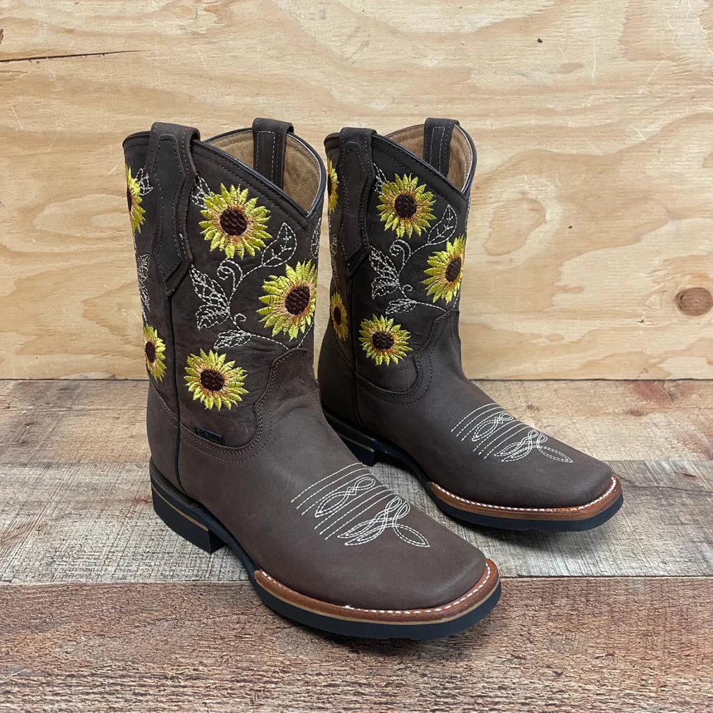 Women's Western Rodeo Square Toe Cowgirl Boots Leather Sunflower Est. 711 Brown - OriginalWestern.com