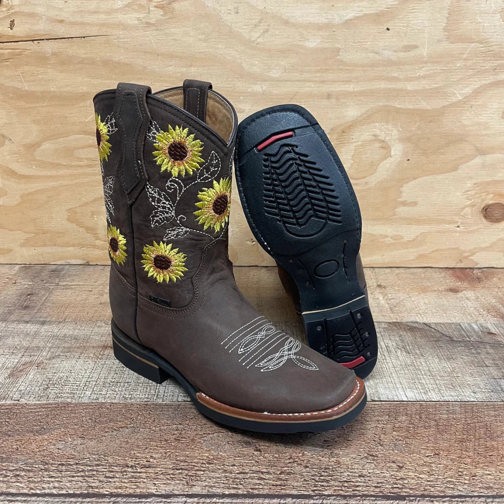 Women's Western Rodeo Square Toe Cowgirl Boots Leather Sunflower Est. 711 Brown - OriginalWestern.com