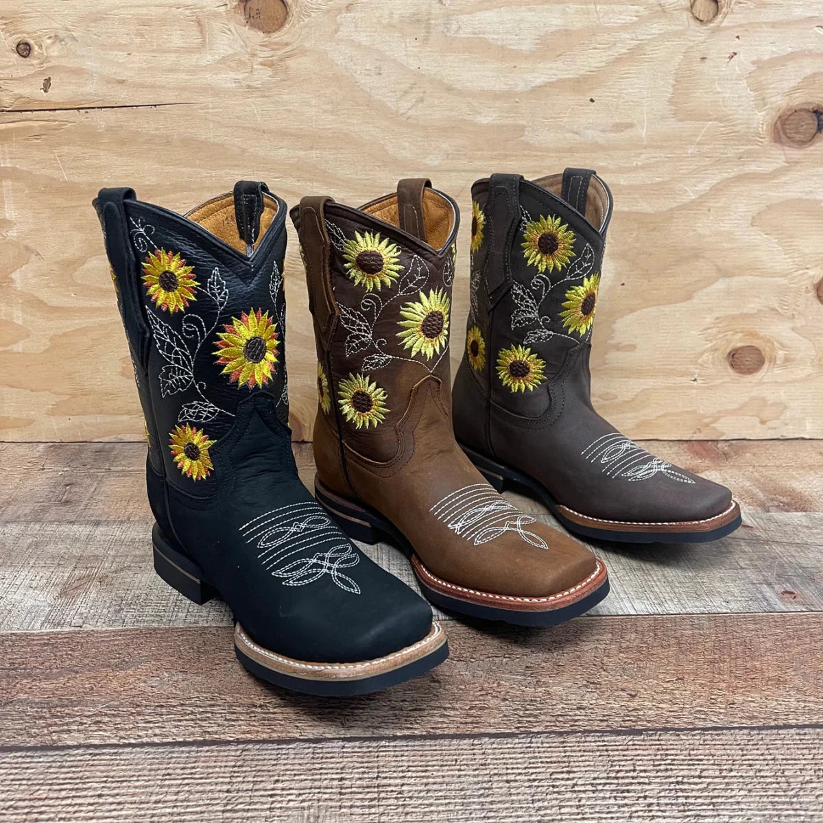 Women's Western Rodeo Square Toe Cowgirl Boots Leather Sunflower Est. 711 Tan - OriginalWestern.com