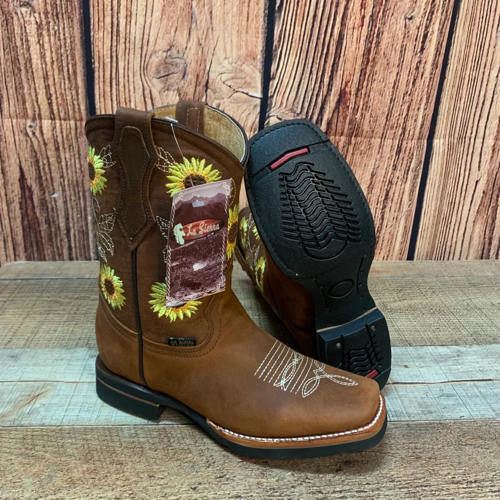 Women's Western Rodeo Square Toe Cowgirl Boots Leather Sunflower Est. 711 Tan - OriginalWestern.com