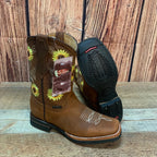 Women's Western Rodeo Square Toe Cowgirl Boots Leather Sunflower Est. 711 Tan - OriginalWestern.com
