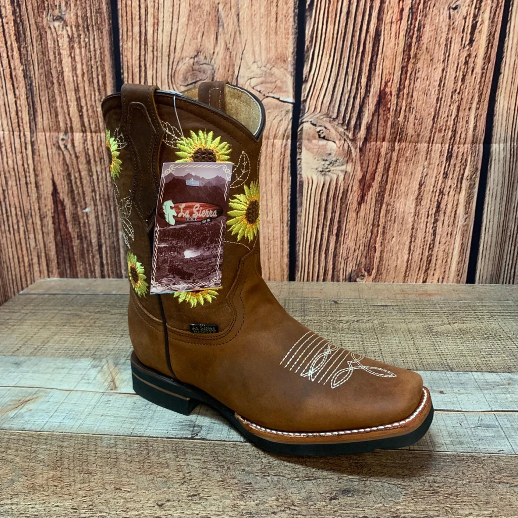 Women's Western Rodeo Square Toe Cowgirl Boots Leather Sunflower Est. 711 Tan - OriginalWestern.com