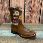 Women's Western Rodeo Square Toe Cowgirl Boots Leather Sunflower Est. 711 Tan - OriginalWestern.com