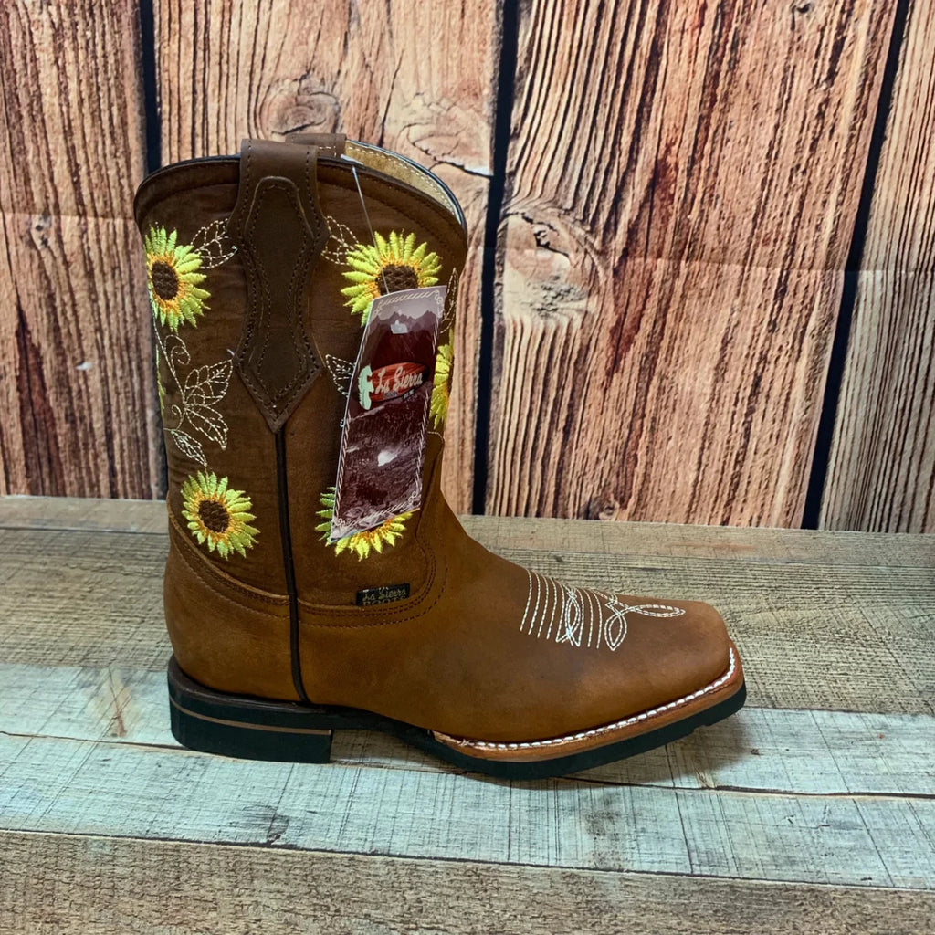 Women's Western Rodeo Square Toe Cowgirl Boots Leather Sunflower Est. 711 Tan - OriginalWestern.com