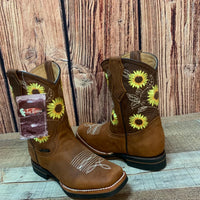 Women's Western Rodeo Square Toe Cowgirl Boots Leather Sunflower Est. 711 Tan - OriginalWestern.com