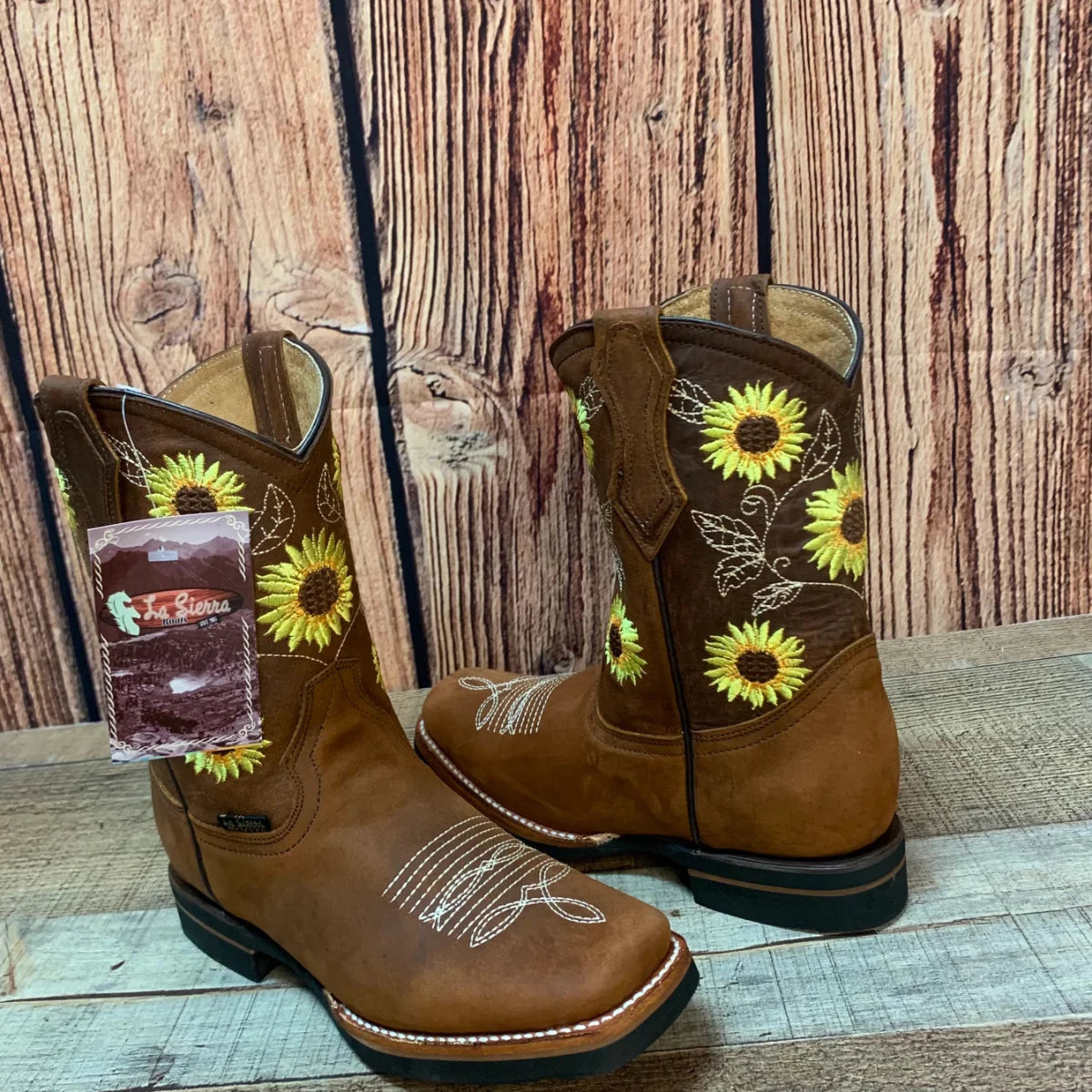 Women's Western Rodeo Square Toe Cowgirl Boots Leather Sunflower Est. 711 Tan - OriginalWestern.com