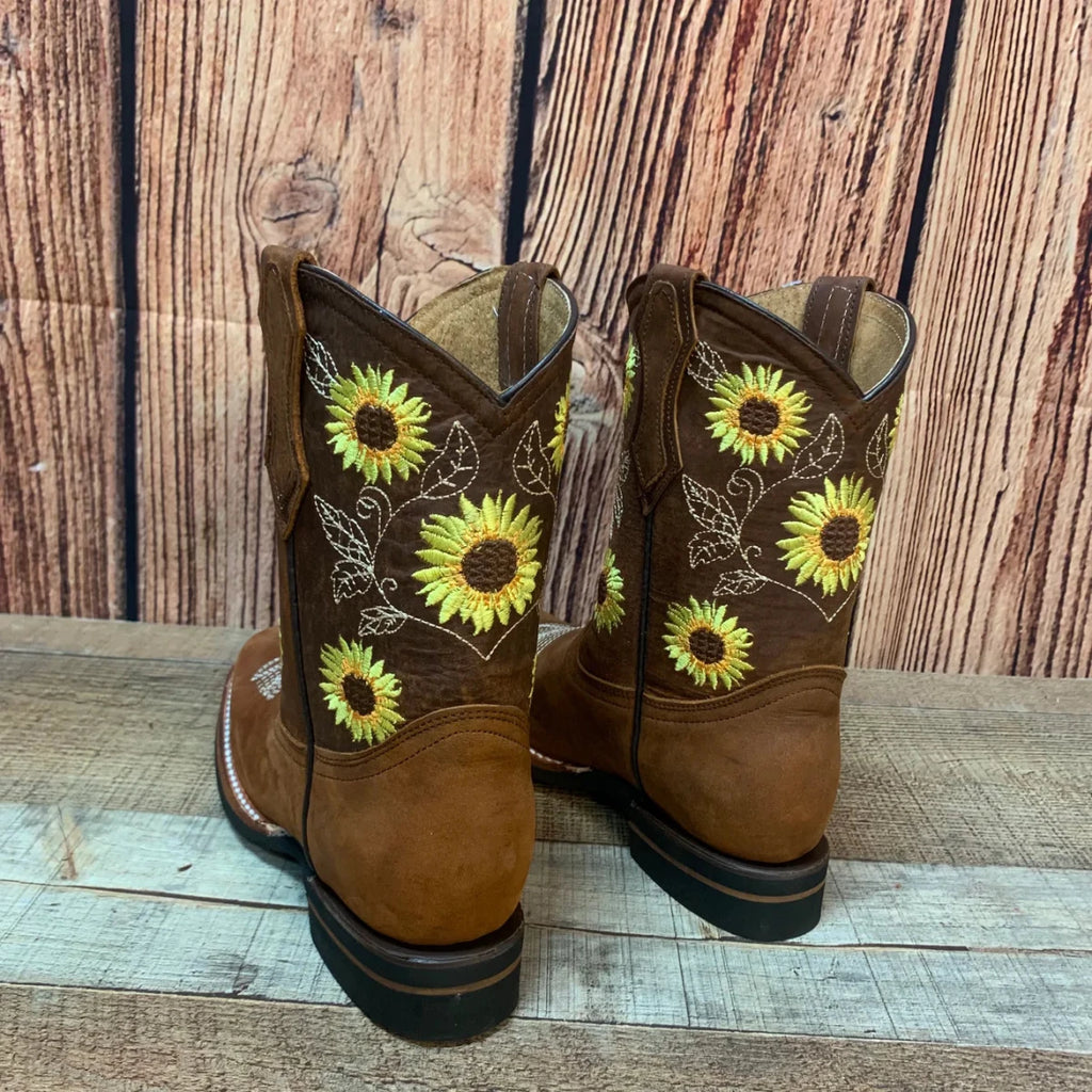 Women's Western Rodeo Square Toe Cowgirl Boots Leather Sunflower Est. 711 Tan - OriginalWestern.com
