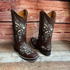 Women's Western Rodeo Square Toe Glitter Inlay Leather Boots Est. 258 Brown - OriginalWestern.com